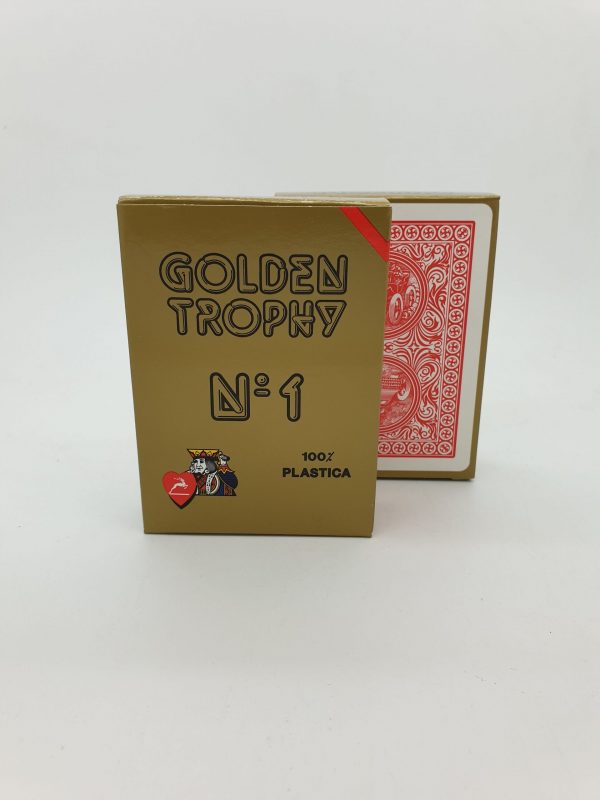 Speelkaart golden trophy 100% plastic blauw (14st)